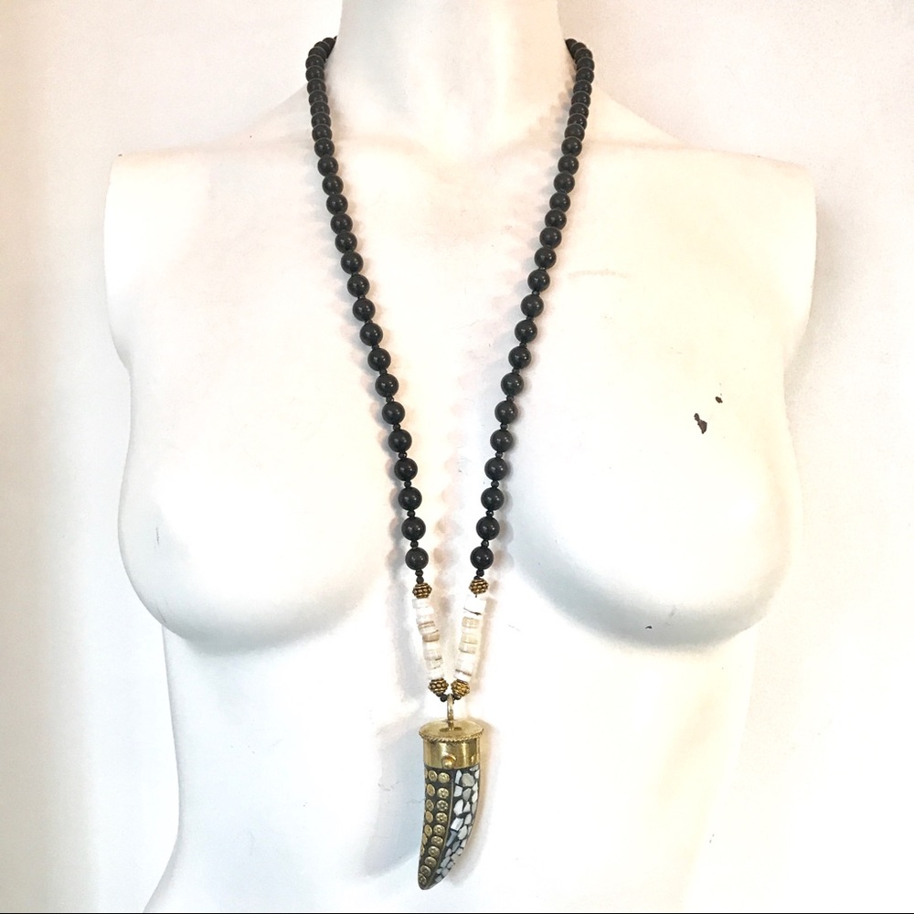Black Onyx Mother of Pearl Horn Necklace